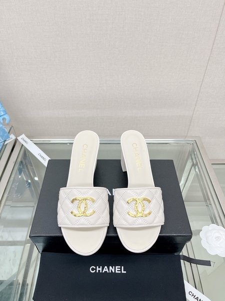 Chanel CC big gold buckle slippers