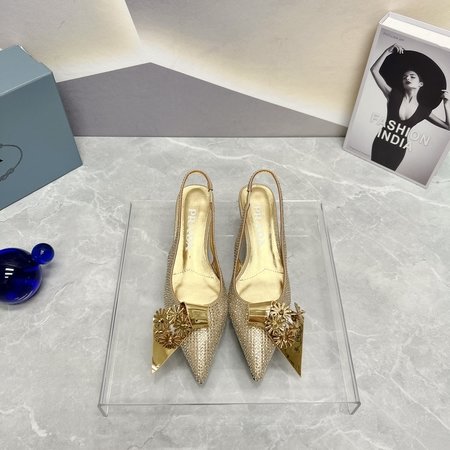 Prada Women s shoes with pointed toe and empty back, with flowers and rhinestones