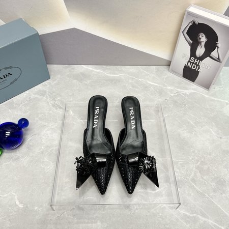 Prada Pointed flower rhinestone sandals and slippers