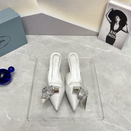 Prada Pointed flower rhinestone sandals and slippers