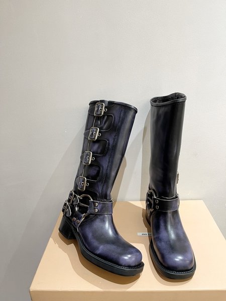 Miu Miu Original custom-made polished waxed calfskin motorcycle boots
