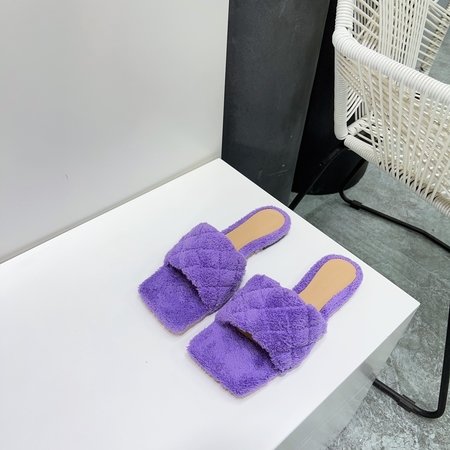 Bottega Veneta Plush woolen flat and high-heeled slippers