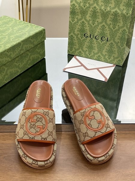 Gucci Embroidered jacquard canvas platform sandals and slippers