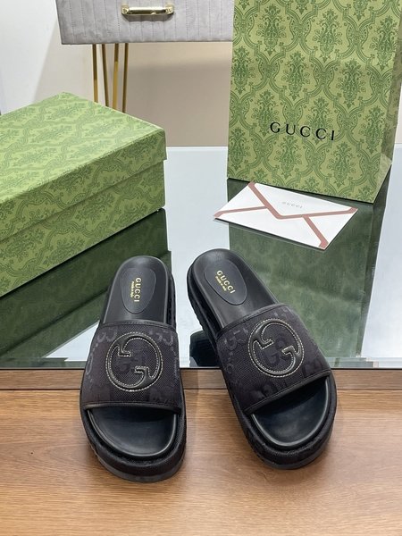 Gucci Embroidered jacquard canvas platform sandals and slippers
