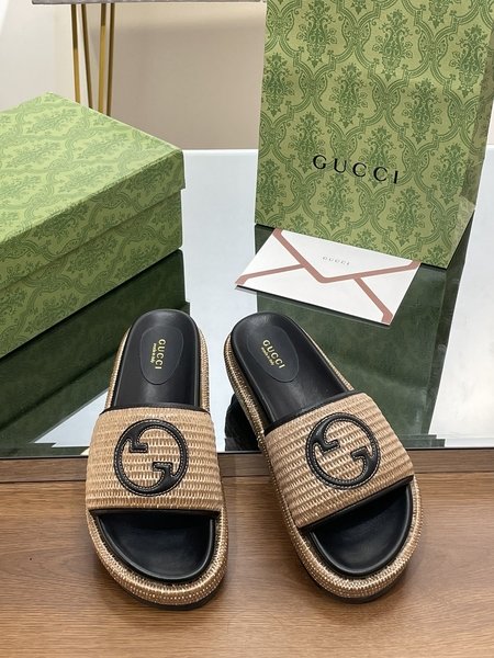 Gucci Phila grass platform sandals and slippers