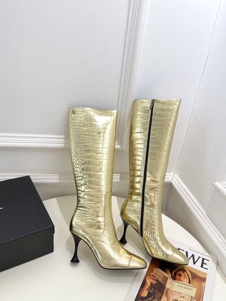 Chanel Classic crocodile print high heel boots