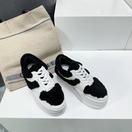 Celine Thick sole fur white casual shoes
