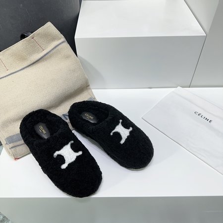 Celine Lamb wool toe-cap fur slippers