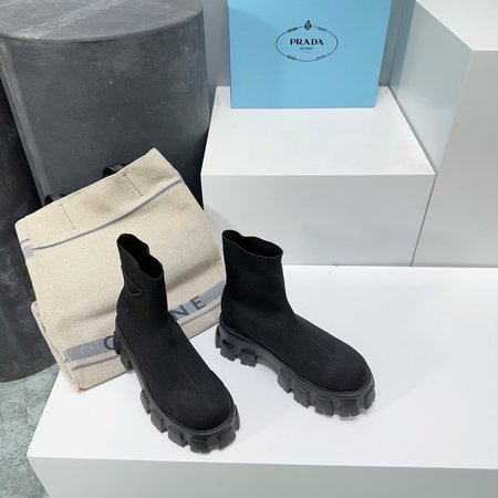 Prada Thick sole fly knit elastic sock boots