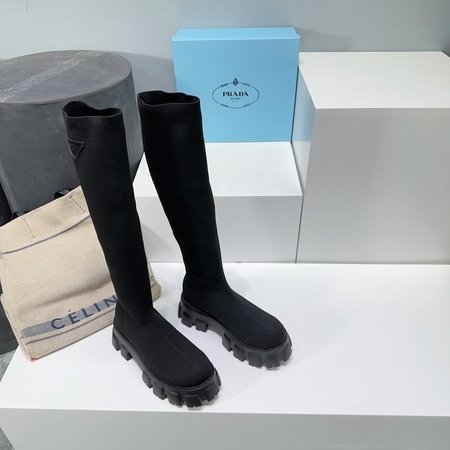 Prada Thick sole fly knit elastic sock boots