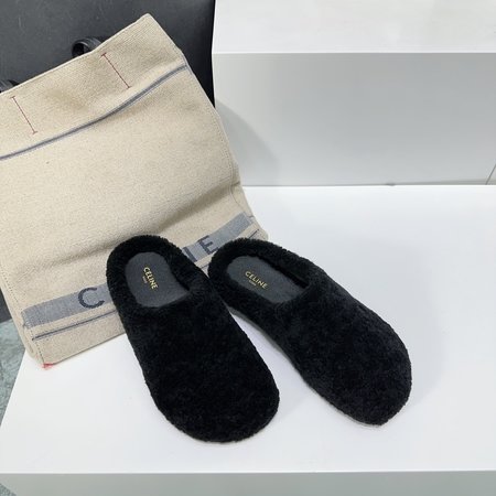 Celine furry slippers toe cap flat slippers