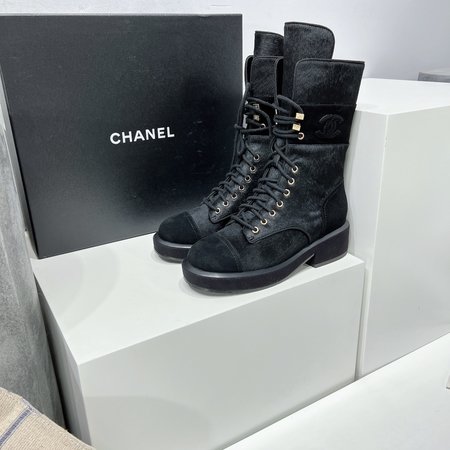 Chanel Thick-soled lace-up horsehair mid-calf boots