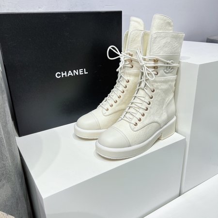 Chanel Thick-soled lace-up horsehair mid-calf boots