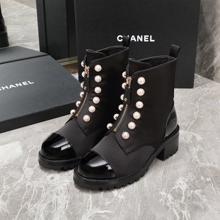 Chanel pearl zipper boots