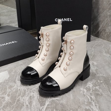 Chanel pearl zipper boots