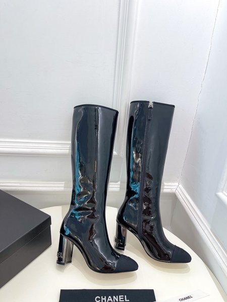 Chanel patent leather high heel boots