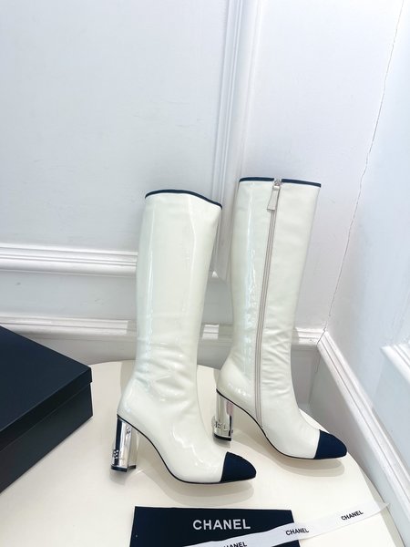 Chanel patent leather high heel boots