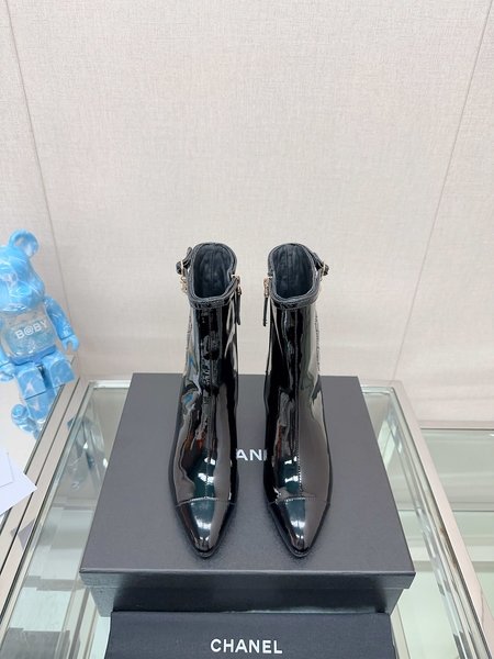 Chanel Back diamond thick heel short boots/boots