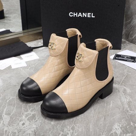 Chanel Diamond pattern CC buckle ankle boots