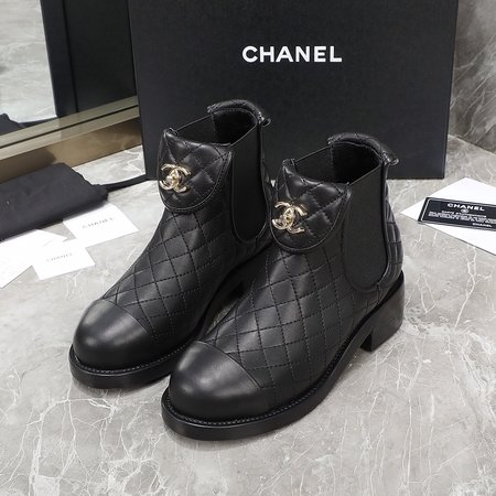 Chanel Diamond pattern CC buckle ankle boots