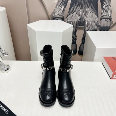 Chanel round toe letter boots