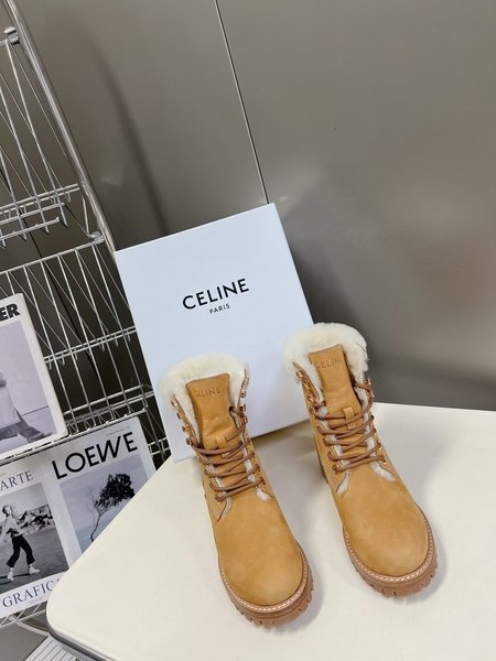 Celine Couple style thick ankle boots wool shoes