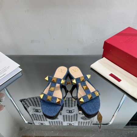 Valentino New Rock Studs element denim slippers