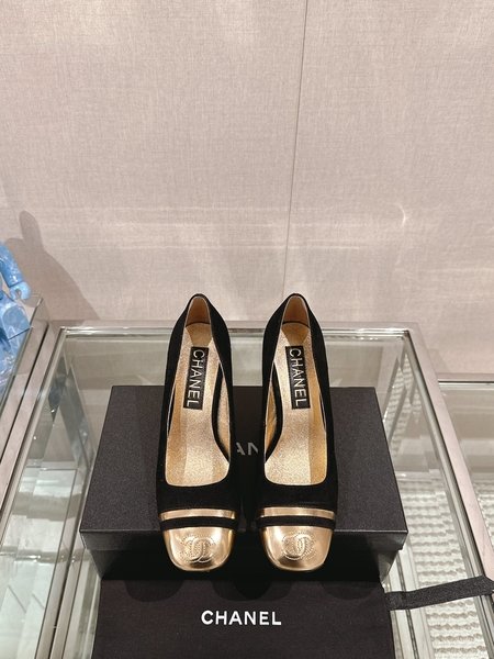 Chanel Color block square toe thick heel women s shoes