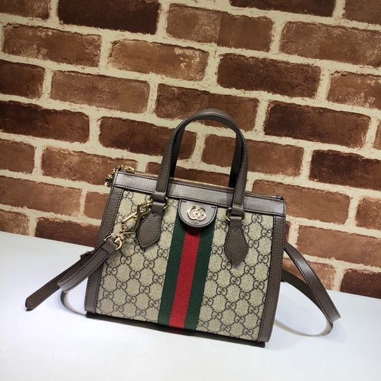 Gucci Brown Leather Bag with Red and Green Stripes 547551