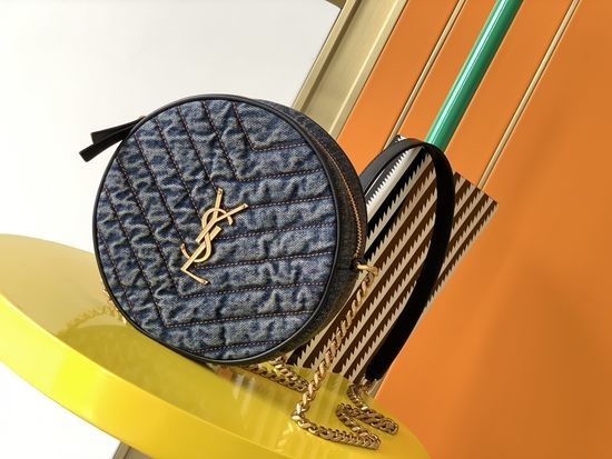 Yves Saint Laurent YSL VINYLE Cute Mini Round Bag with Suede 610436