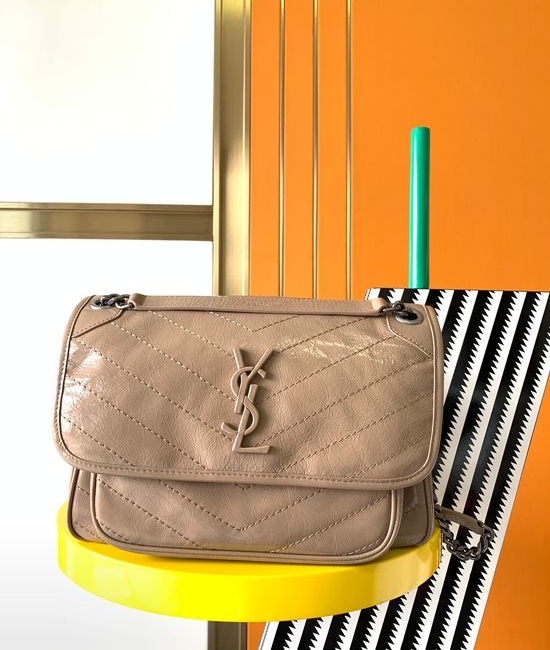 Yves Saint Laurent YSL Niki Cracked Leather Handbag 498894