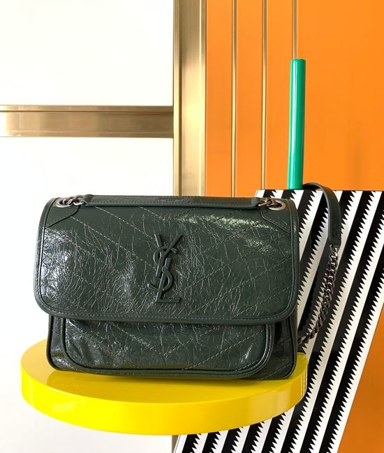 Yves Saint Laurent YSL Niki Crinkled Leather Bag 653158 498894