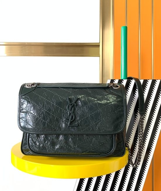 Yves Saint Laurent YSL Niki Cracked Leather Handbag 653158