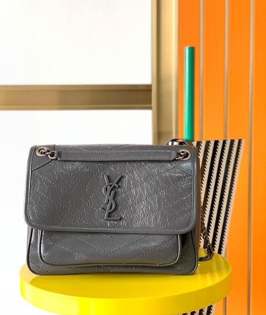 Yves Saint Laurent YSL Niki Crinkled Leather Medium Shoulder Bag 653158