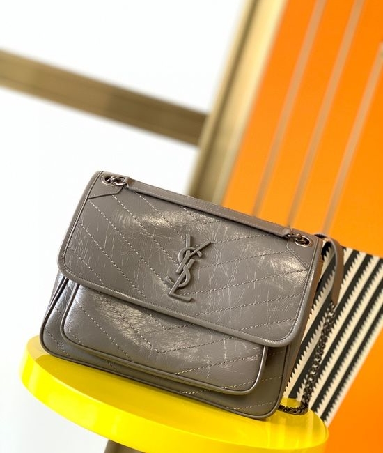 Yves Saint Laurent YSL Niki Cracked Leather Shoulder Bag 653158