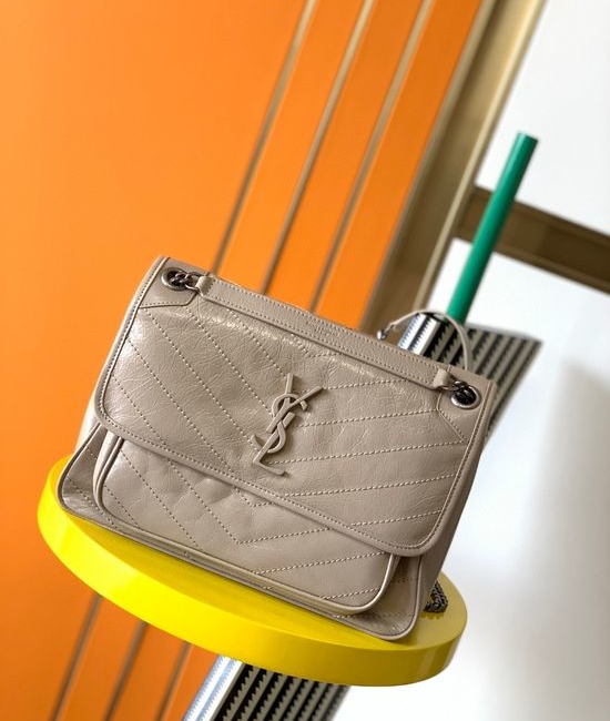 Yves Saint Laurent YSL Niki Cracked Leather Shoulder Bag 653158