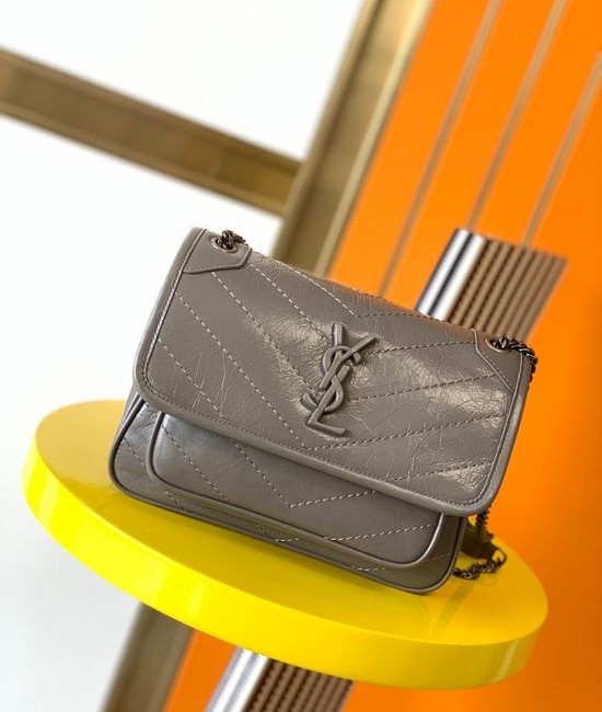 Yves Saint Laurent YSL Niki Crinkled Leather Medium Shoulder Bag 533037
