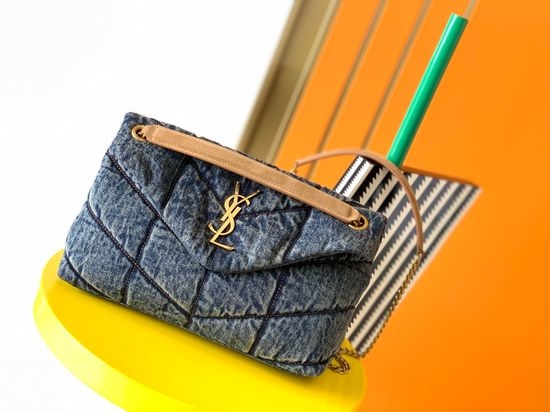 Yves Saint Laurent YSL Loulou Puffer Washed Denim Bag 577476