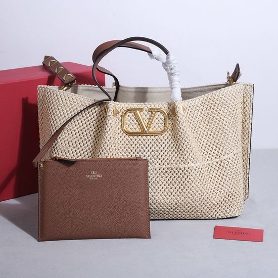 Valentino Tote Bag Raffia Woven Leather Handle Bag 22003L