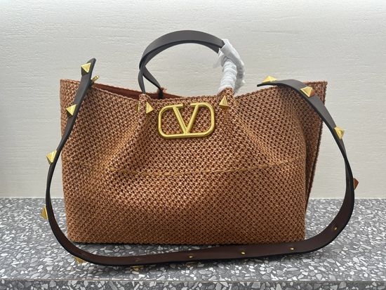 Valentino Raffia Tote Bag With Leather Handles 22003L