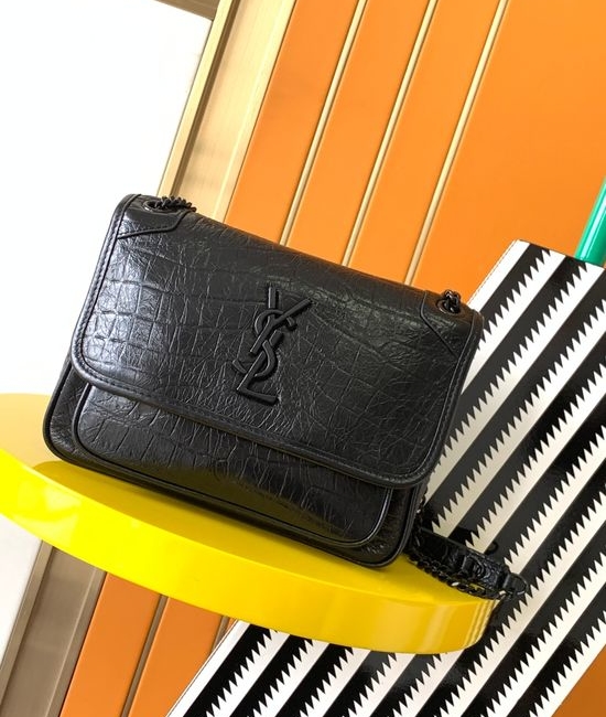 Yves Saint Laurent YSL Niki Crocodile Embossed Leather Shoulder Bag 533037