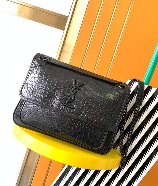 Yves Saint Laurent YSL Niki Crocodile Pattern Shoulder Bag 498894