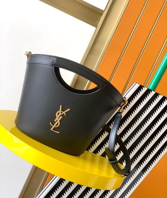 Yves Saint Laurent YSL Leather Market Basket Tote Bag Modern Design 17899