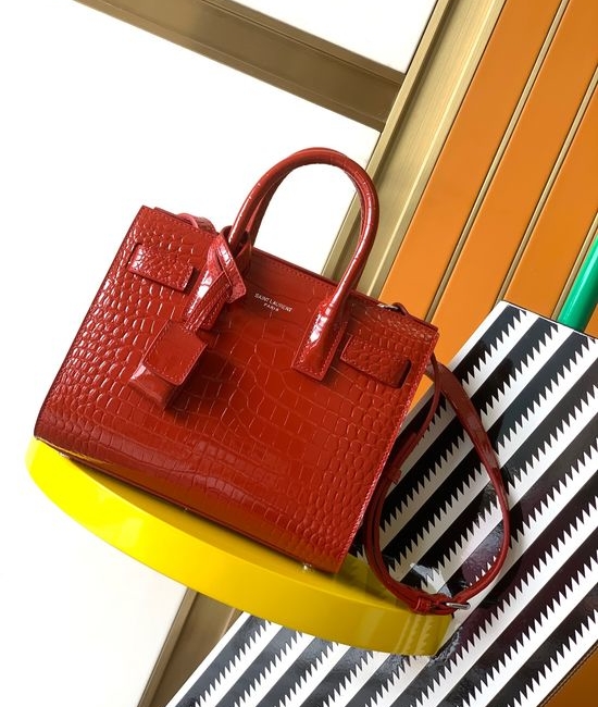 Yves Saint Laurent YSL Sac De Jour Crocodile Embossed Organ Bag 392035