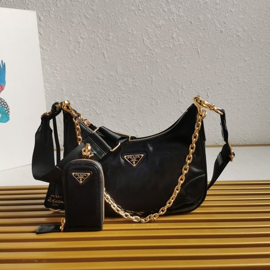 Prada Re-Edition Hobo Leather Shoulder Bag 1BH204