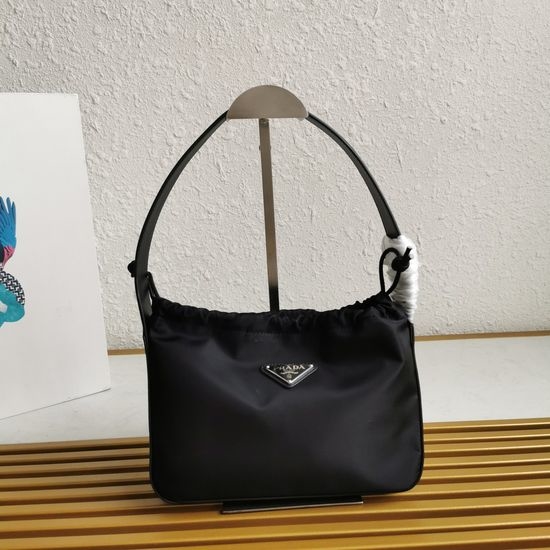 Prada Drawstring Underarm Nylon Leather Bag 1BD250