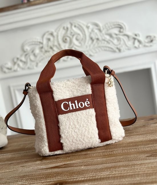 Chloe Woody Shearling Brown Tote Bag 90382