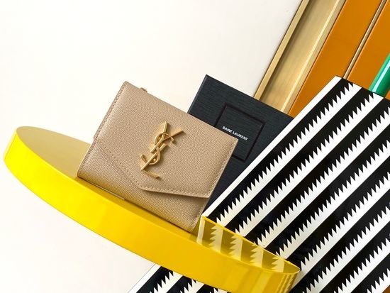 Yves Saint Laurent YSL SLP Trifold Wallet with Fish Sauce Black Gold Buckle 582296