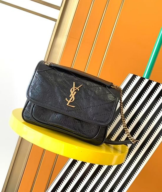 Yves Saint Laurent YSL NIKI Genuine Leather Crackle Gold Label Bag 633151