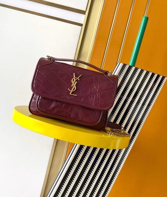 Yves Saint Laurent YSL NIKI Genuine Leather Crackle Gold Label Bag 633151